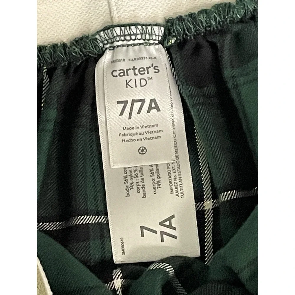 Carter's Girl gold sparkle Green Black plaid printed festive flared skirt Size 7